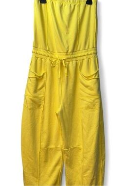 Yellow Wide-Leg Jumpsuit with Drawstring Waist